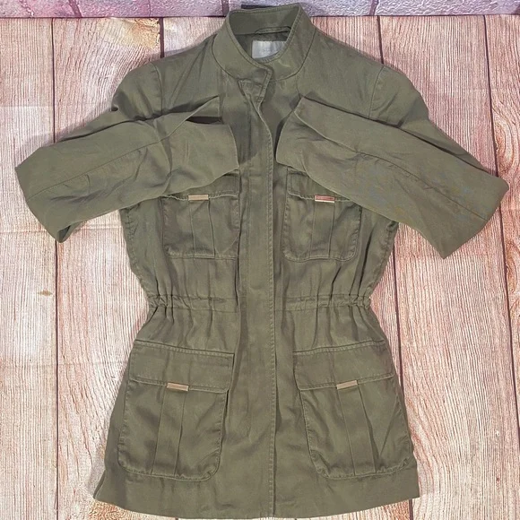 H&M Conscious Utility Jacket Olive Green Womens XS Size 2 Military Style - Picture 9 of 10